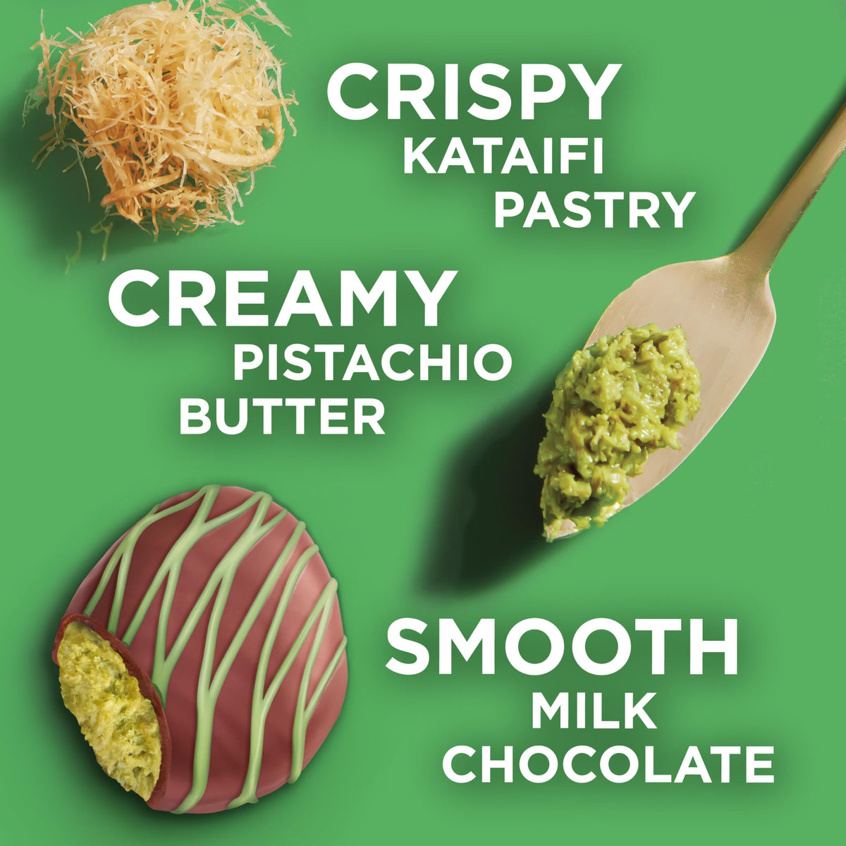 Milk chocolate coating on Russell Stover pistachio-kataifi bar