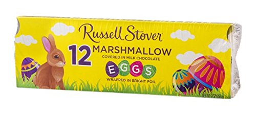 Russell Stover milk chocolate marshmallow eggs 12ct packaging, ideal for gifting and sharing.