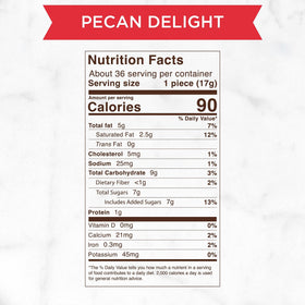 Russell Stover Milk Chocolate Pecan Delight velvety chocolate enveloping nuts.