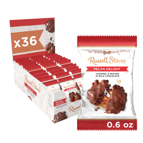 Russell Stover Milk Chocolate Pecan Delight wrapped piece, quick indulgent treat.
