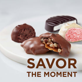 Milk chocolate pecan delight with crunchy pecans in smooth chocolate by Russell Stover.