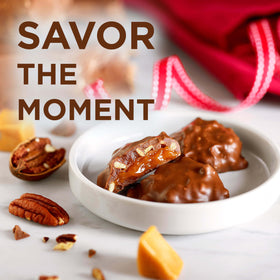 Russell Stover Pecan Delight milk chocolate coating on pecans