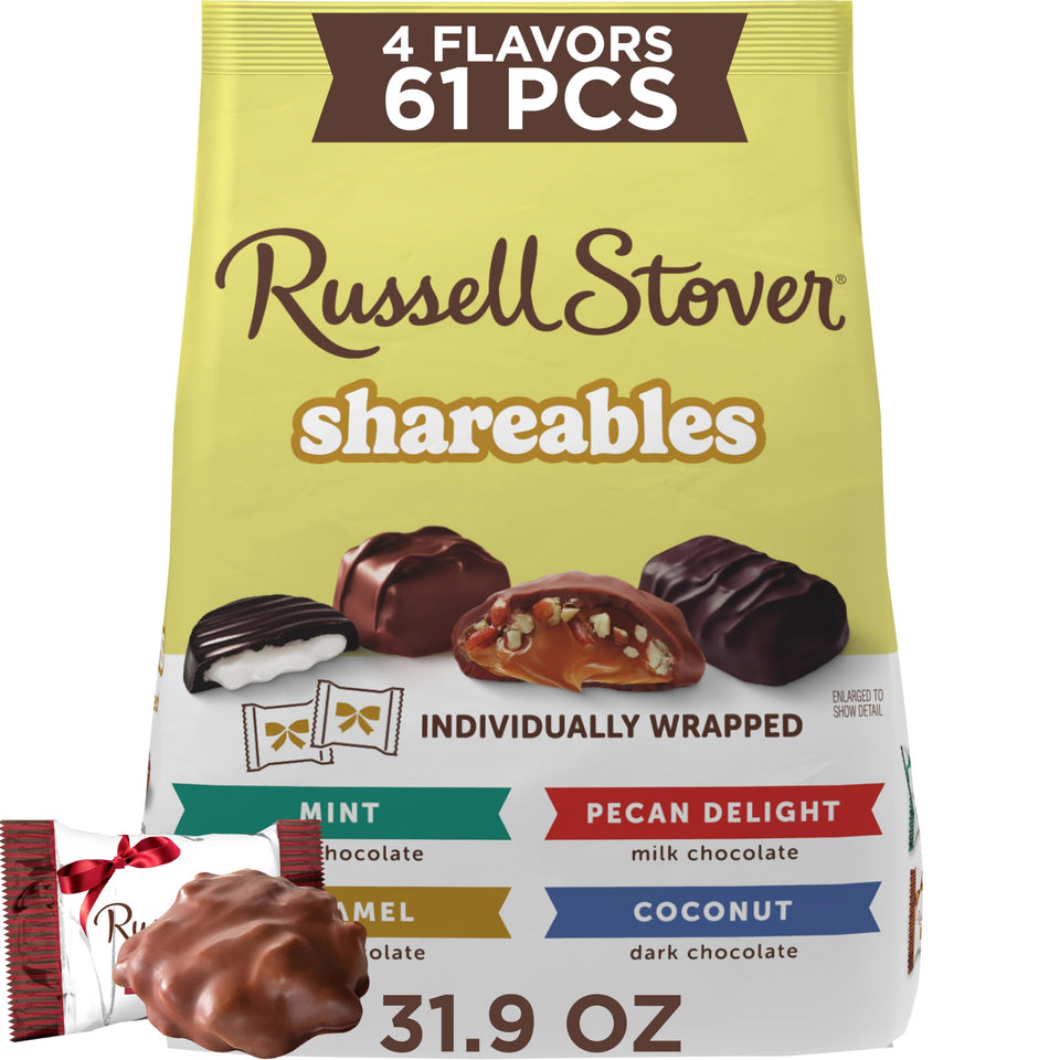 RUSSELL STOVER Shareables Milk Chocolate Caramel—creamy caramel center, perfect for sharing.