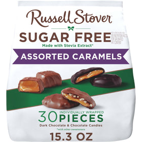 Russell Stover sugar-free assorted caramels bag for sharing and on-the-go indulgence
