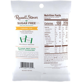 Close-up texture of velvety chocolate and caramel in Russell Stover sugar-free tile.
