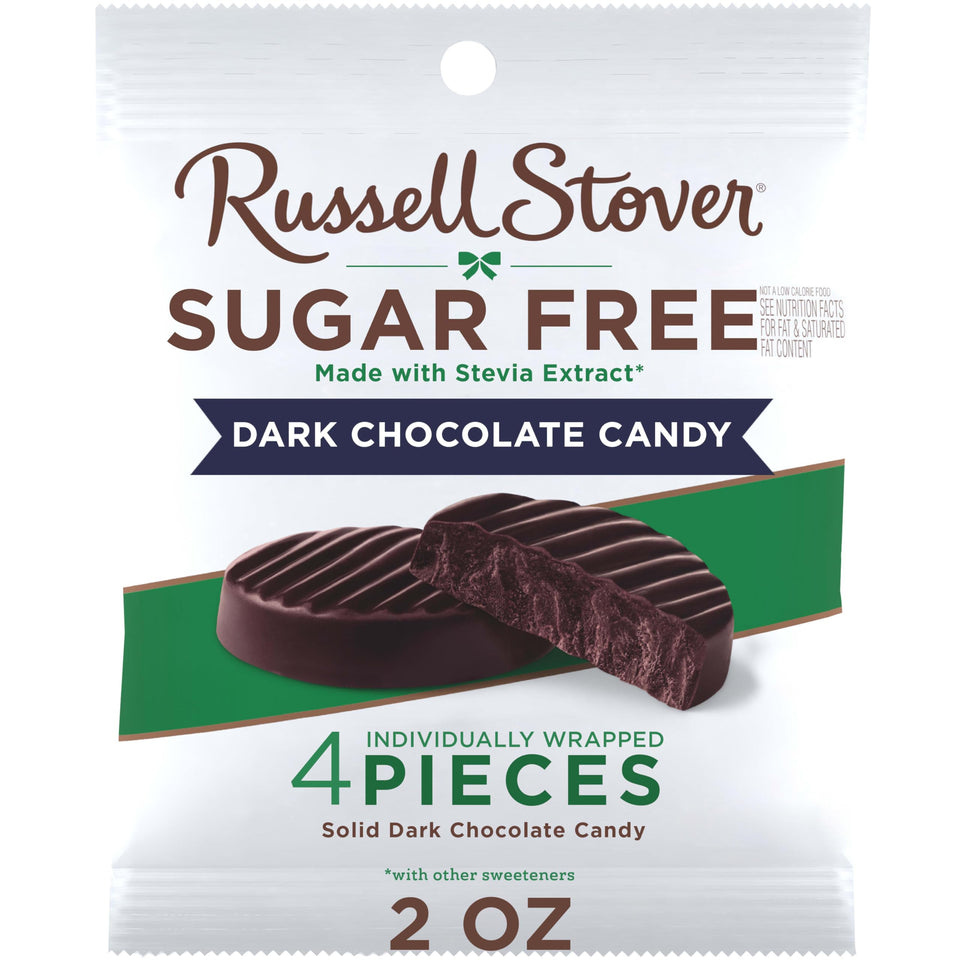 Russell Stover Sugar Free Dark Chocolate Medallions 4 pieces per bag for on-the-go indulgence.