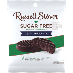 Gift-ready box or bag featuring Russell Stover Sugar Free Dark Chocolate Medallions.