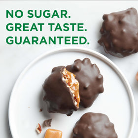 Close-up of caramel core inside Russell Stover Sugar-Free Delights.