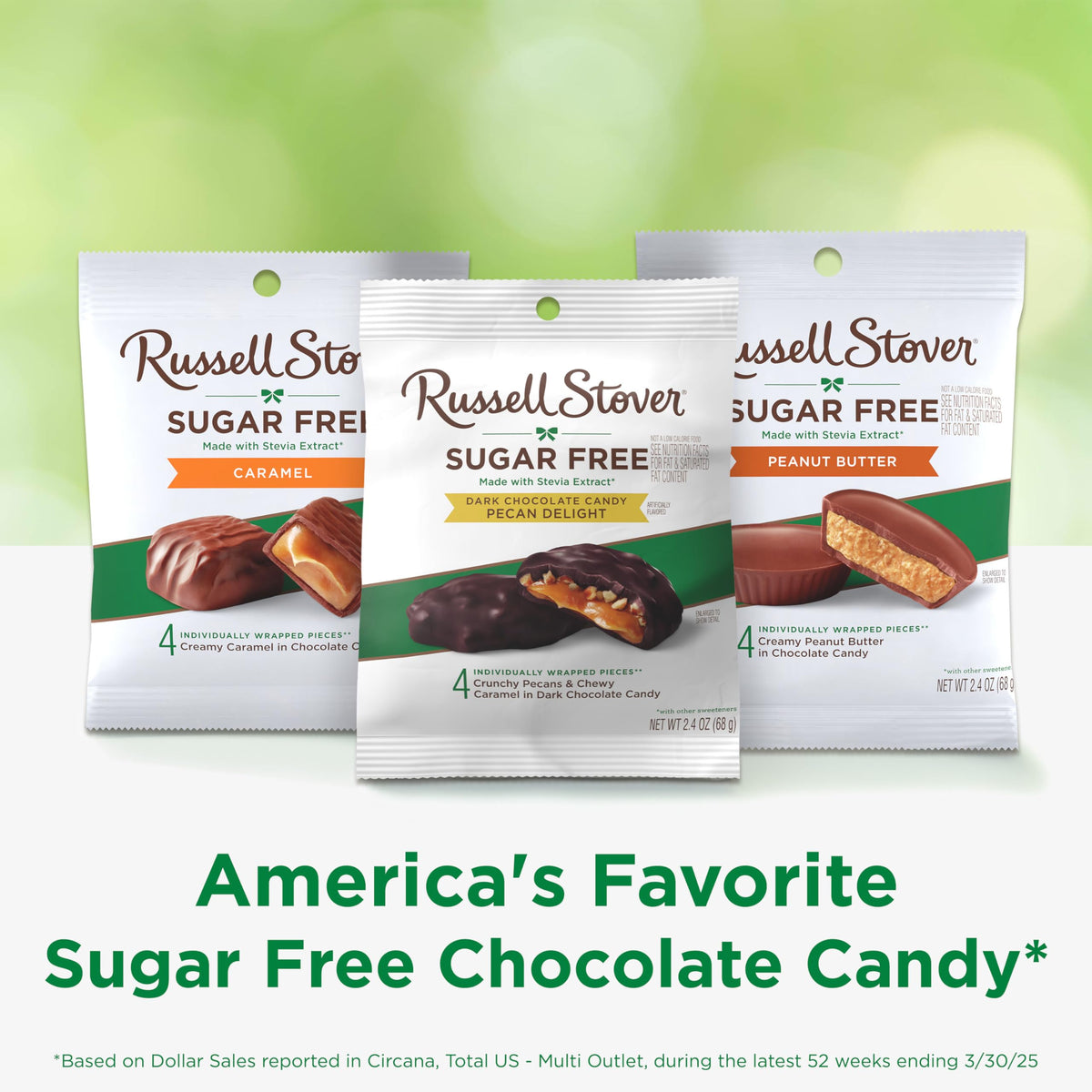 Russell Stover Dark Chocolate Pecan Delights pecans closeup showing chocolate coating and texture.