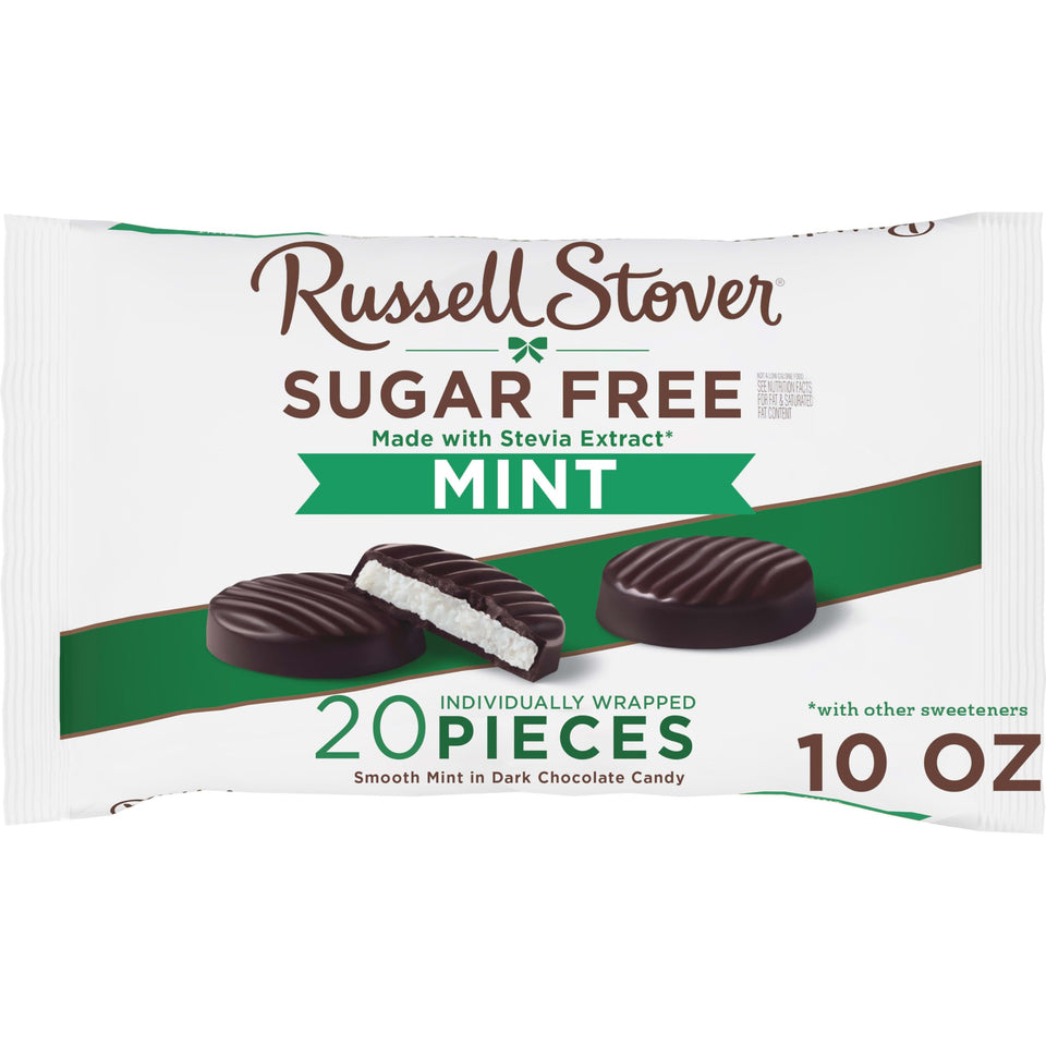 Russell Stover Sugar Free Mint Patties bag front for on-the-go snacking