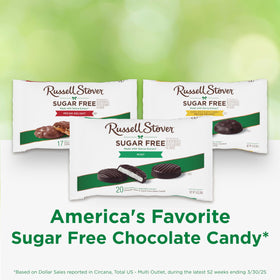 Russell Stover Sugar Free Mint Patties dark-chocolate coating on glossy surface