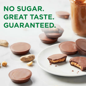 Close-up of creamy peanut butter filling inside a Russell Stover cup