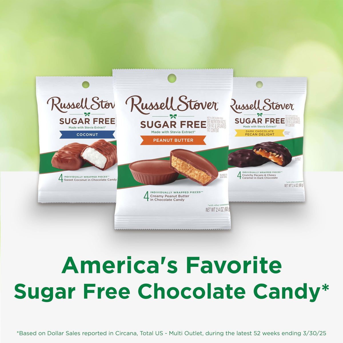 Milk chocolate coating surrounds creamy peanut butter in Russell Stover cups