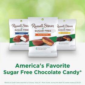 Milk chocolate coating surrounds creamy peanut butter in Russell Stover cups
