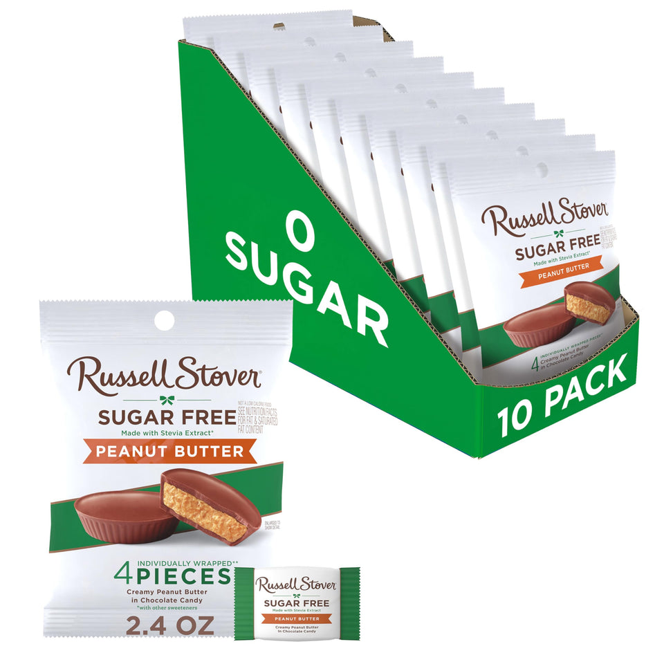 Russell Stover sugar-free peanut butter cups pack of 10 on a tray