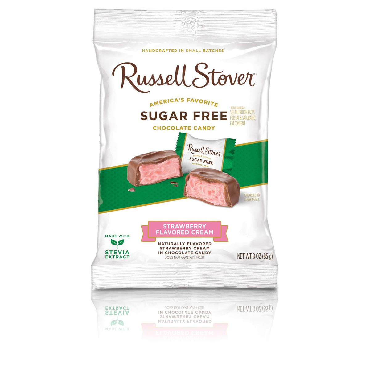Russell Stover sugar-free strawberry cream candy in a 3 oz bag, convenient treat for moments of indulgence.