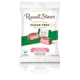 Russell Stover sugar-free strawberry cream candy in a 3 oz bag, convenient treat for moments of indulgence.