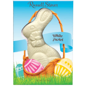 Russell Stover White Pastelle Flat Back Rabbit 7 oz, creamy fudge center ideal for gifting