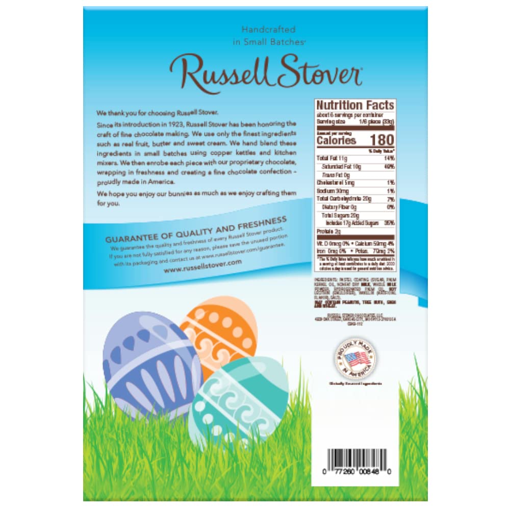 Russell Stover White Pastelle Flat Back Rabbit 7 oz, festive Easter treat for celebrations
