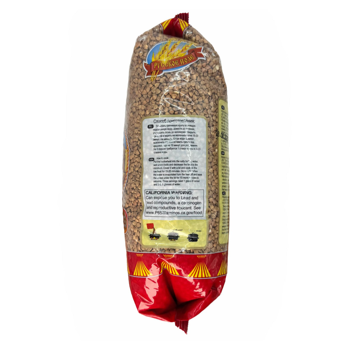 Russkoe Pole Buckwheat Groats close-up, distinct texture suitable for baking and sides.