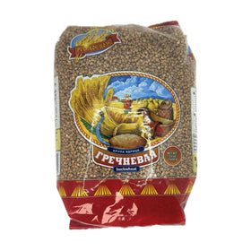 Russkoe Pole Buckwheat Groats side view bag, great for quick pilafs and hearty salads.