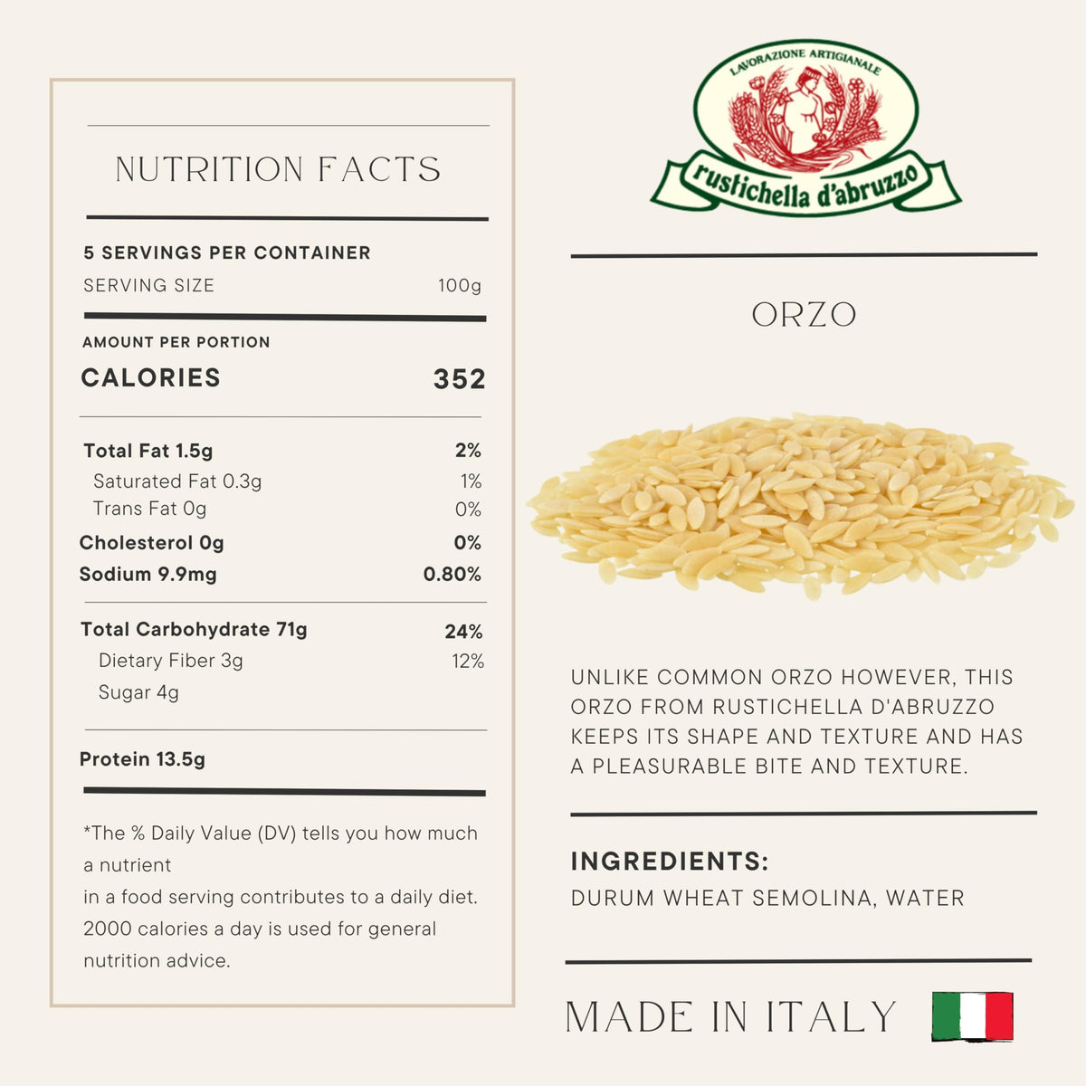 Rustichella d'Abruzzo orzo served in a bowl with pesto as a tasty side.