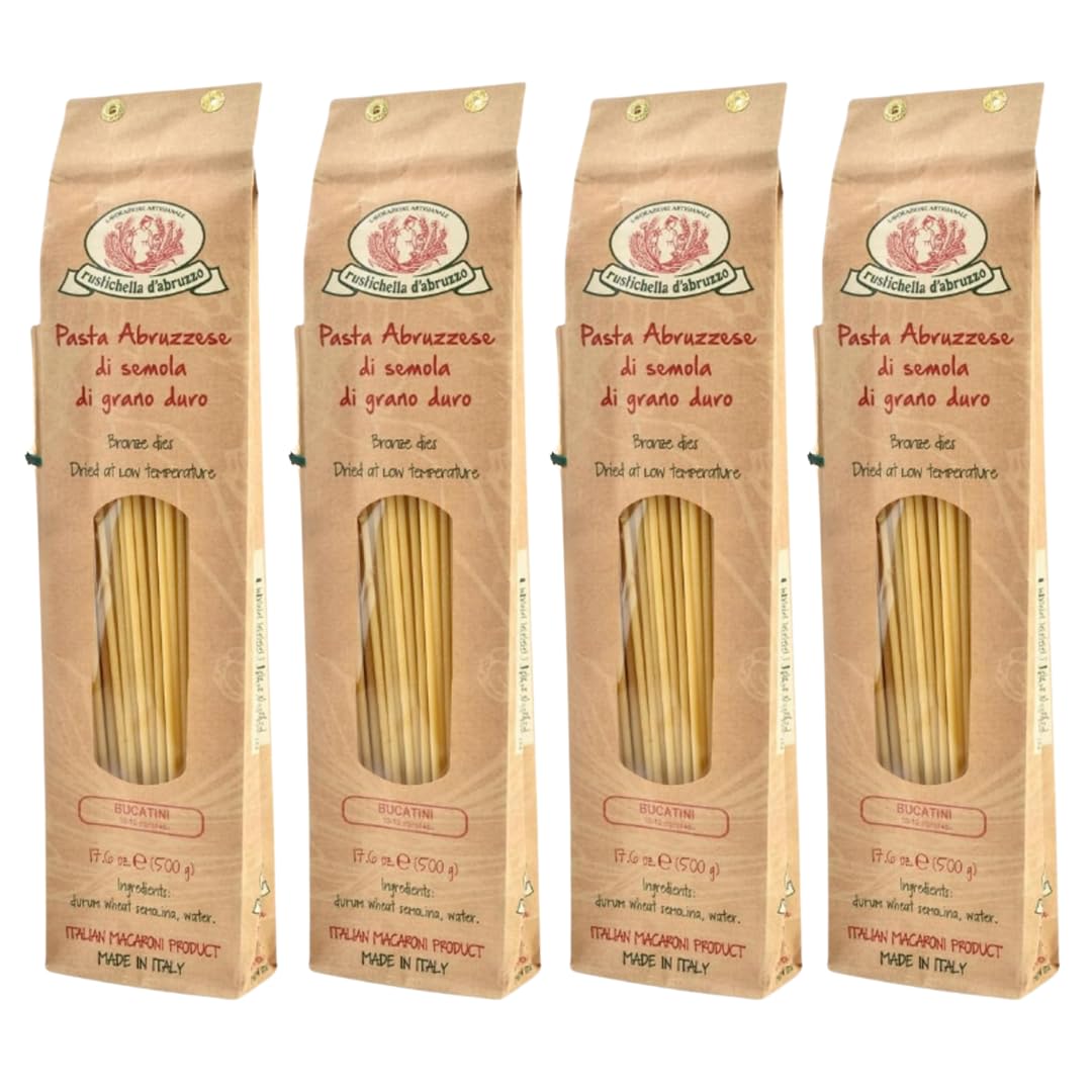 Rustichella Bucatini pack-4 shows premium dried pasta for hearty sauces.