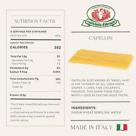 Rustichella d'Abruzzo Capellini in soup-ready view showing light broth compatibility.