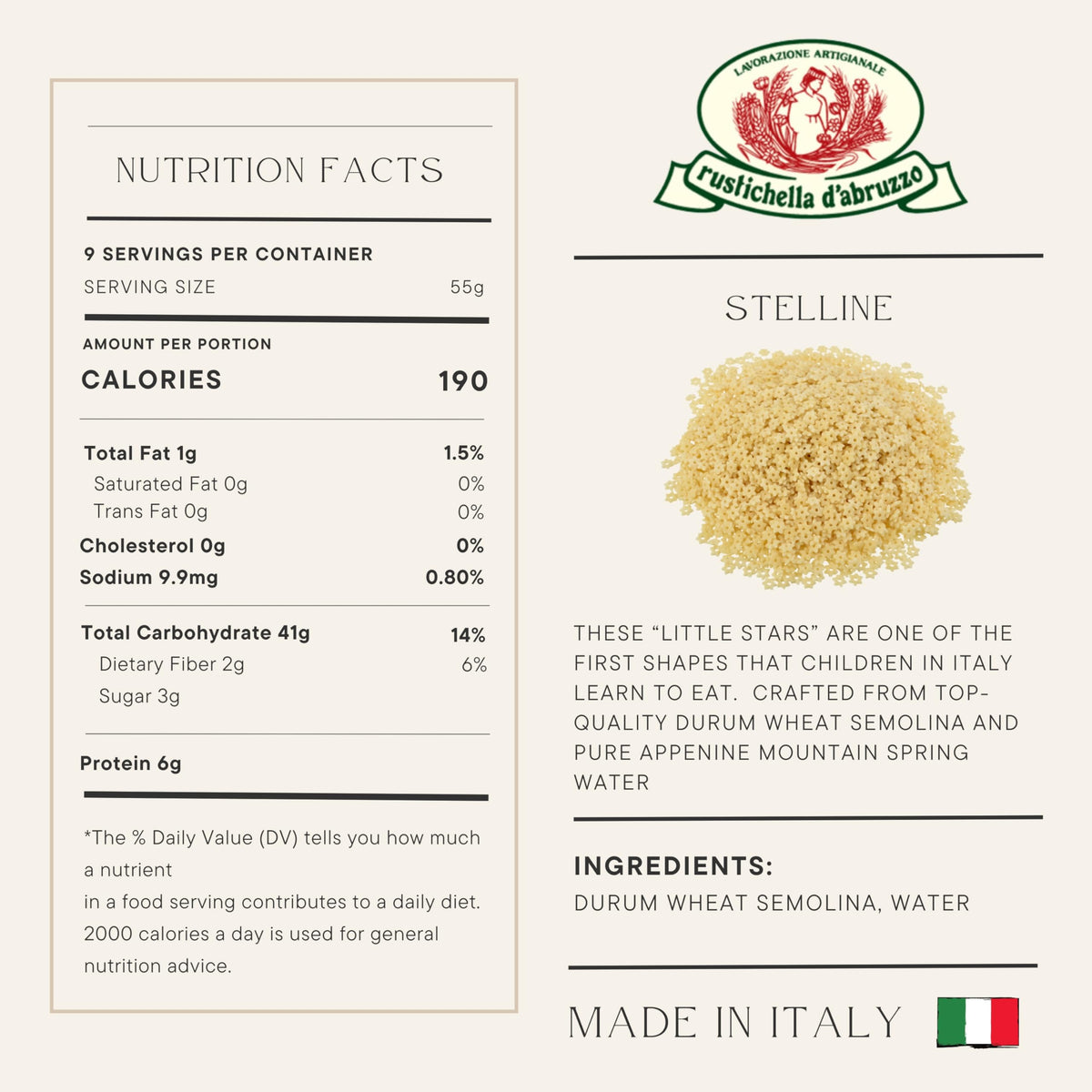 Rustichella d'Abruzzo Stelline stars brighten soups and kid-friendly meals.