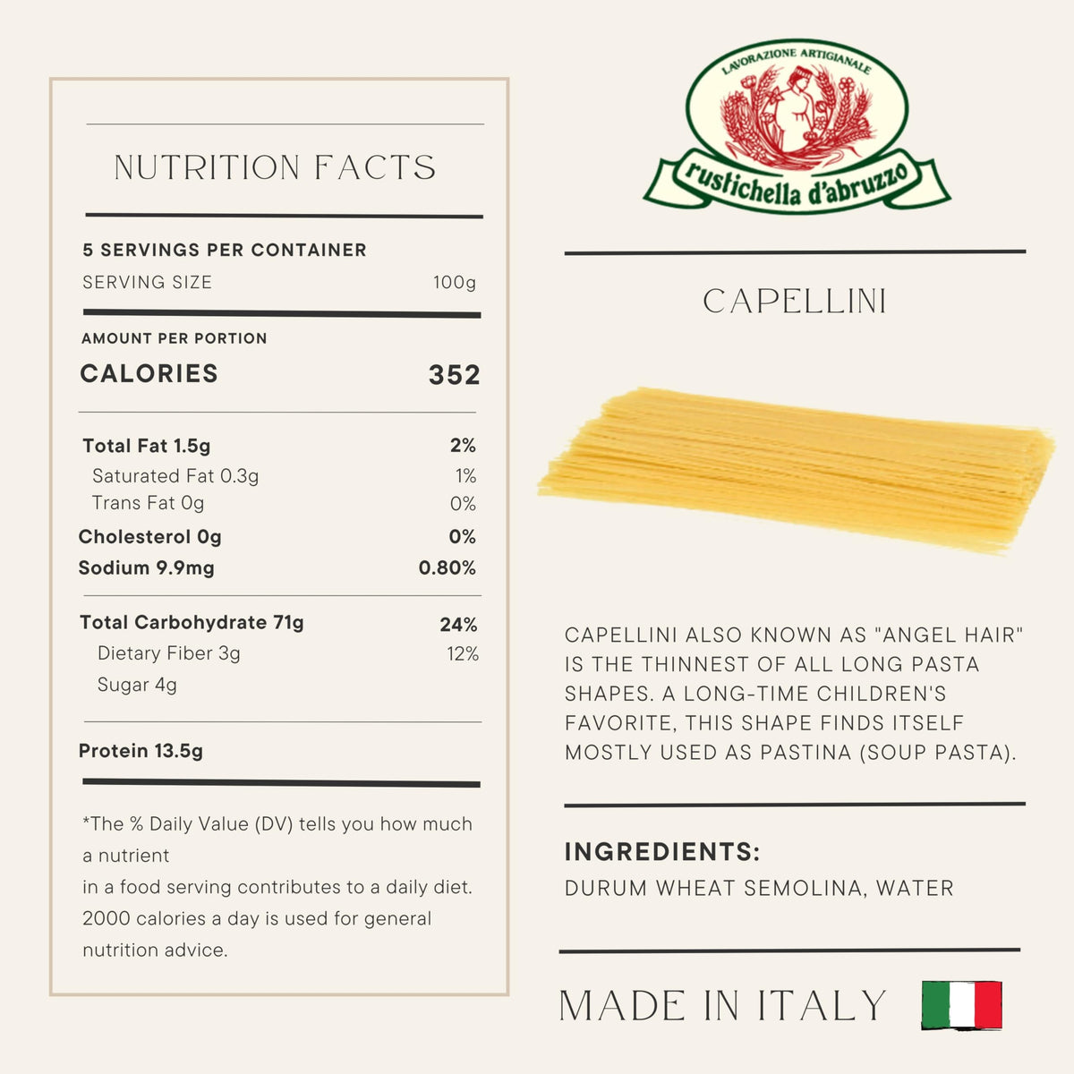 Rustichella d'Abruzzo Capellini served plated with delicate texture.