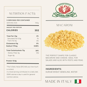Rustichella d'Abruzzo macaroni raw durum wheat, ideal for hearty everyday meals.