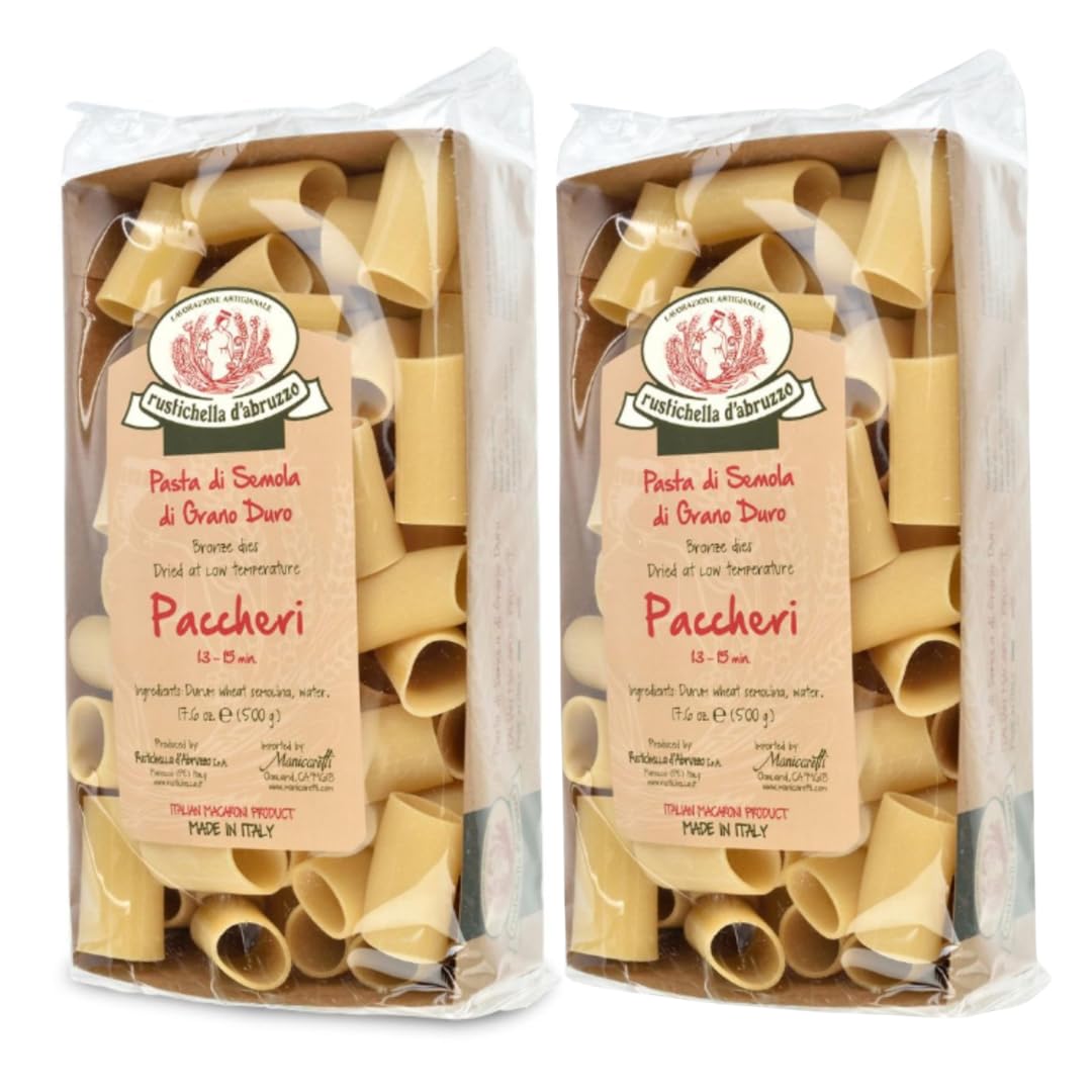 Rustichella Abruzzo Paccheri 500g pack ideal for hearty sauces.