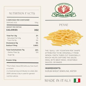 Rustichella d'Abruzzo penne quill shape close-up highlights sauce-catching design