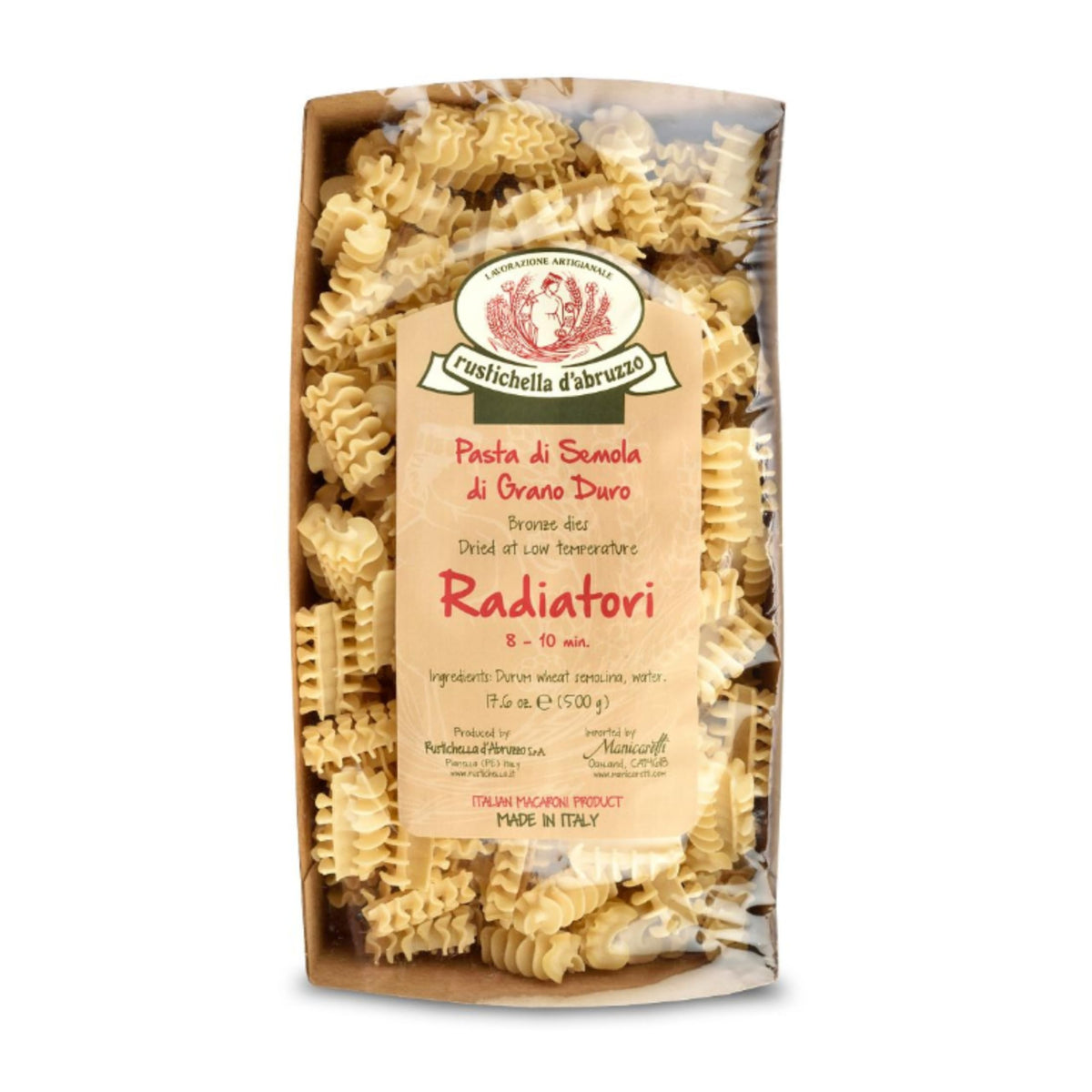Rustichella d'Abruzzo Radiatori pasta pack – authentic Italian quality for hearty sauces.