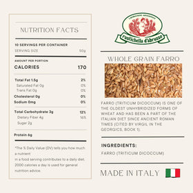 Rustichella d'Abruzzo semi-pearled farro cooking image emphasizes easy prep and chewy texture