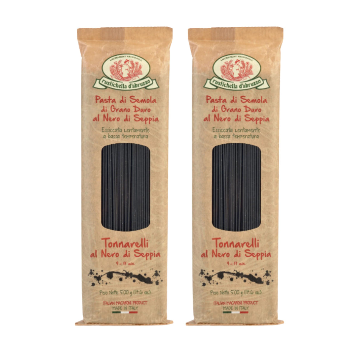Rustichella d'Abruzzo tonnarelli squid ink 500g pack for seafood-inspired meals.