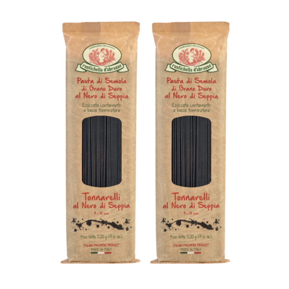 Rustichella d'Abruzzo tonnarelli squid ink 500g pack for seafood-inspired meals.
