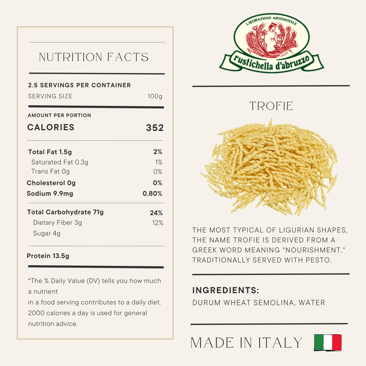 Rustichella Trofie with potatoes and beans in a traditional Ligurian dish.