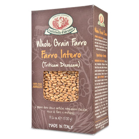Rustichella d'Abruzzo whole grain farro packaging highlighting premium versatility for everyday meals
