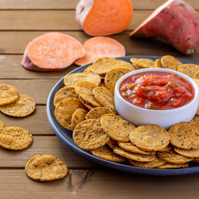 RW Garcia Sweet Potato 3 Seeds Crackers close-up showing seeds and texture.