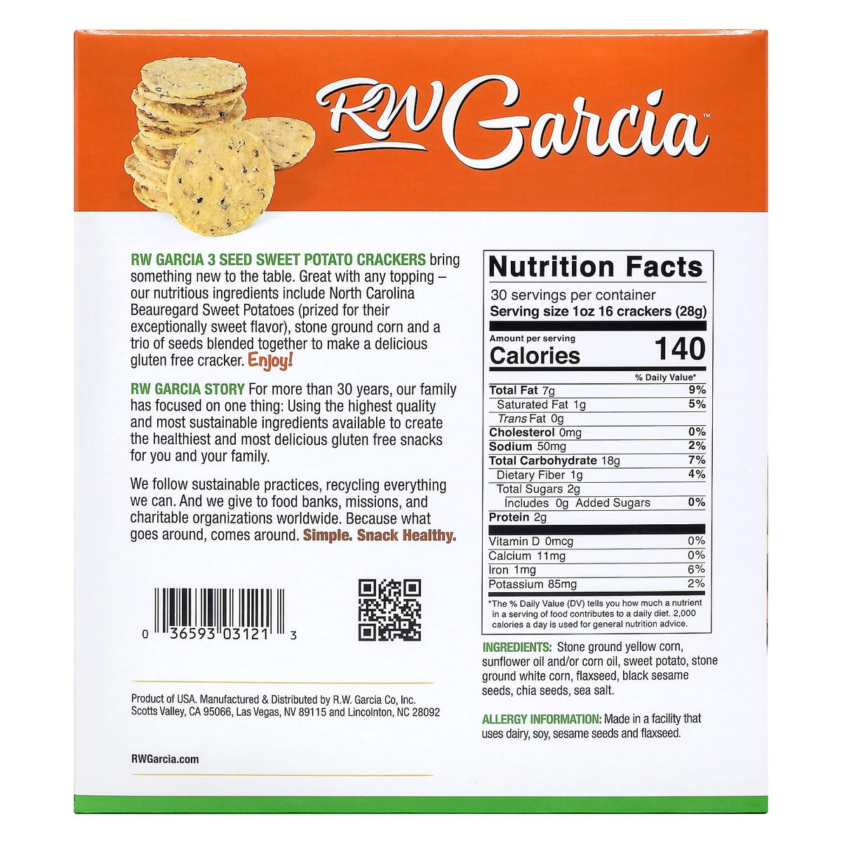 RW Garcia Sweet Potato 3 Seeds Crackers serving bowl ready for snacking.