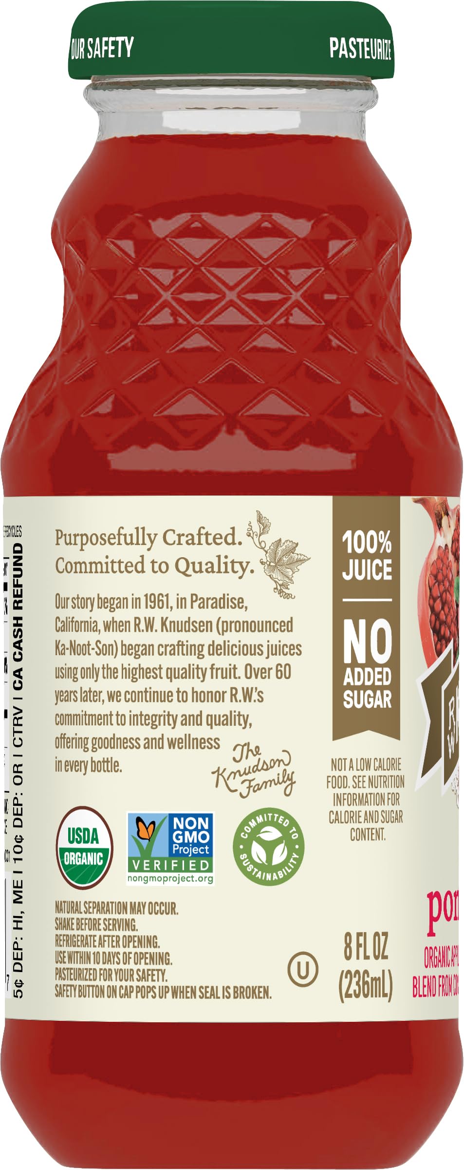 R. W. Knudsen Cranberry Pomegranate juice glass pour for cocktails or mocktails
