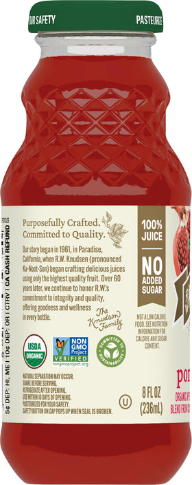 R. W. Knudsen Cranberry Pomegranate juice glass pour for cocktails or mocktails