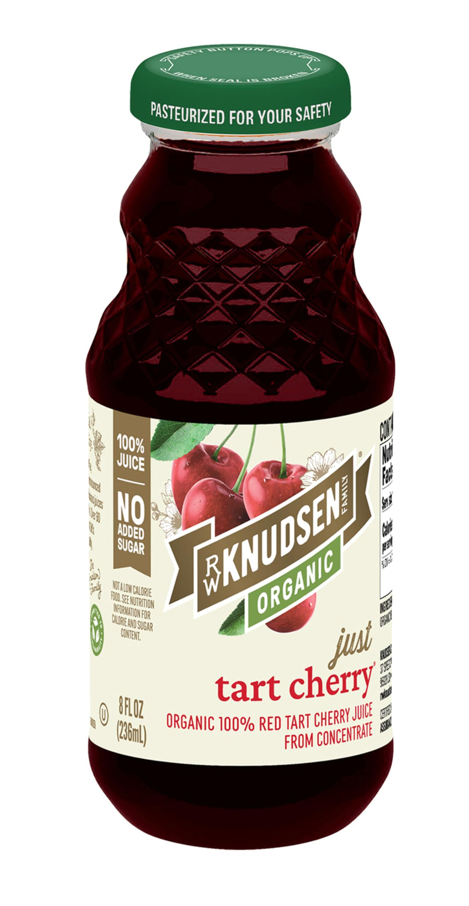 R.W. Knudsen Just Tart Cherry Juice bottle front, ideal for sipping pure or with smoothies.