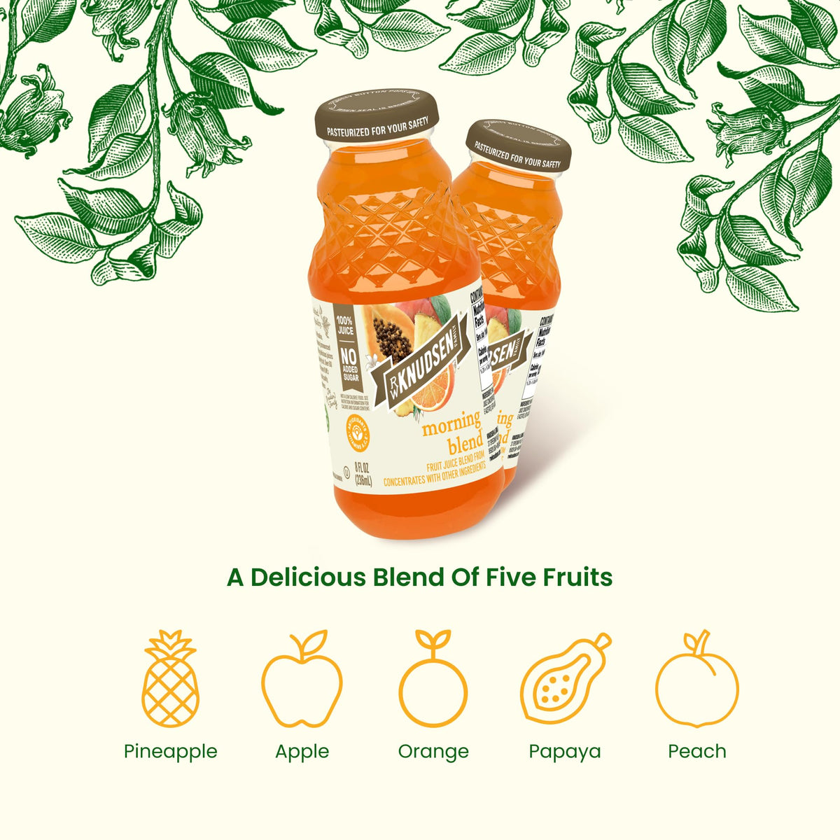 R.W. Knudsen Morning Blend pour showing fresh fruit juice flow.