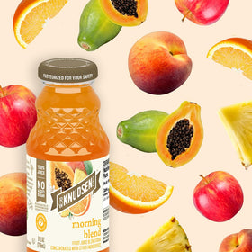 Close-up of the Morning Blend label highlighting organic, non-GMO features.