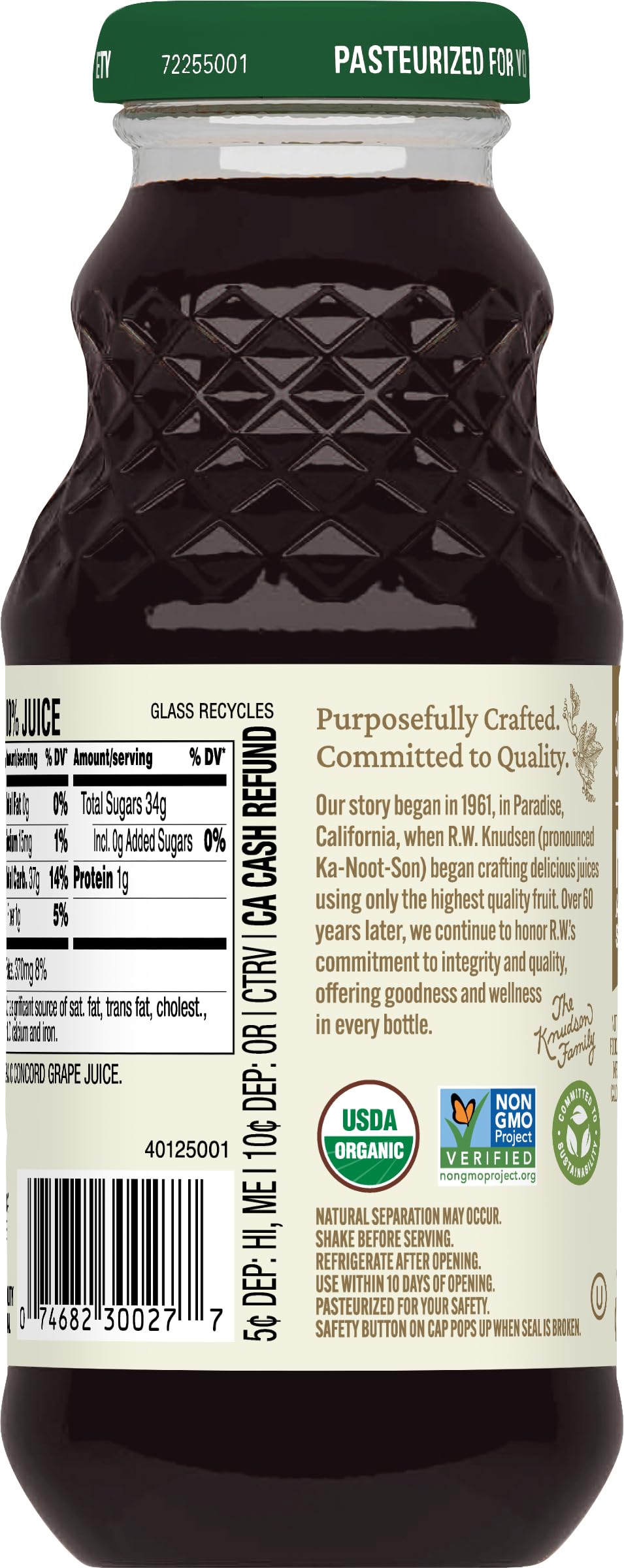 R.W. Knudsen Organic label close-up, organic certification and quality.
