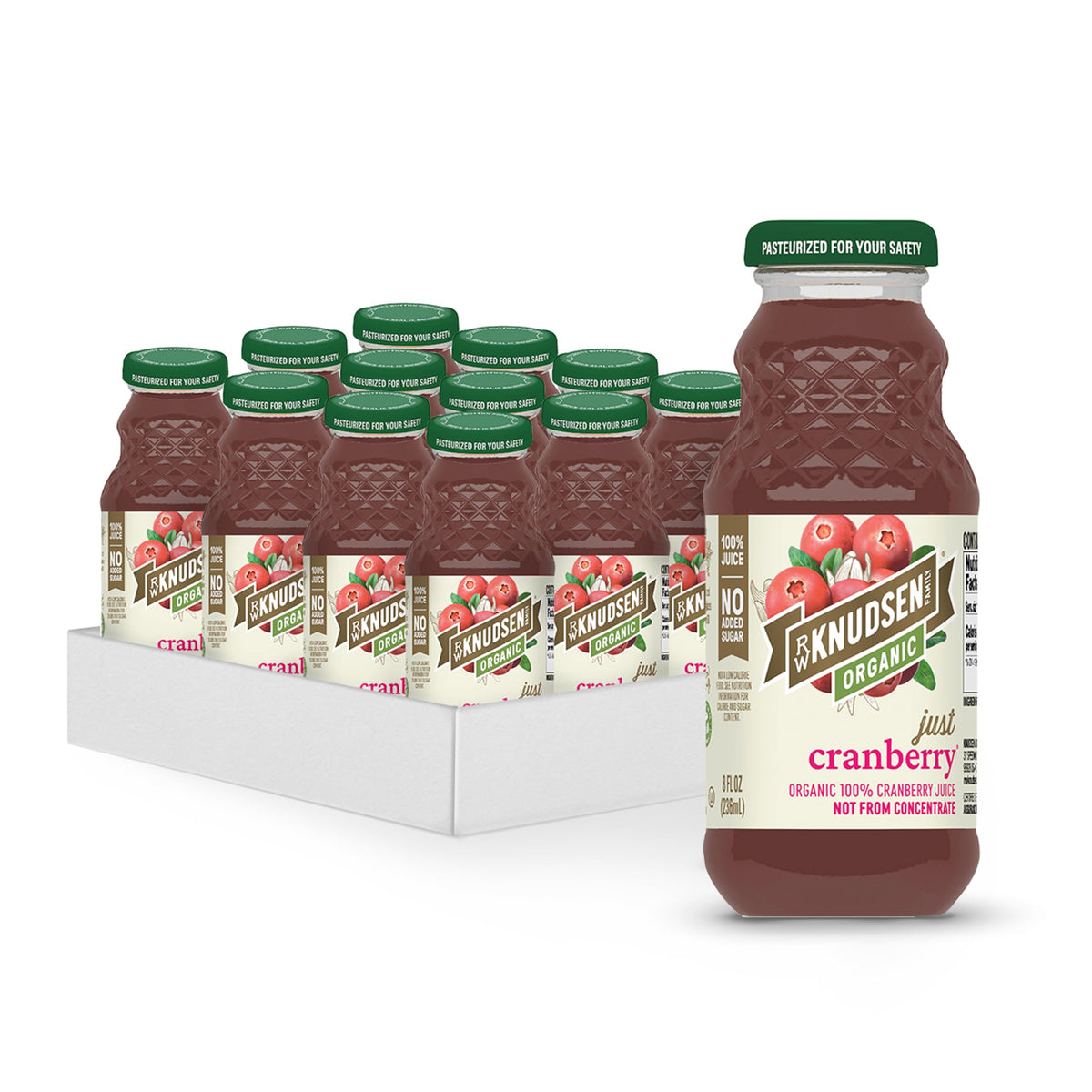 R.W. Knudsen Organic Just Cranberry Juice served on the rocks for quick refreshment.