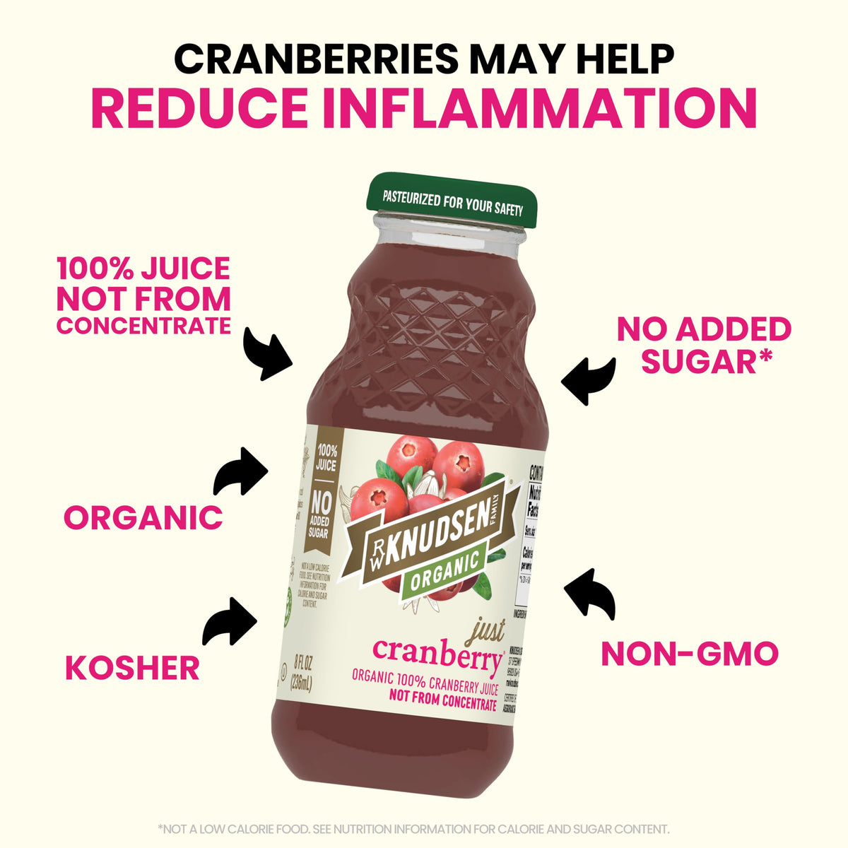 R.W. Knudsen Organic Just Cranberry Juice ideal as smoothie base.