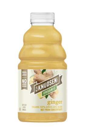 R.W. Knudsen Ginger Juice bottle front, organic 100% juice suitable for everyday cooking.
